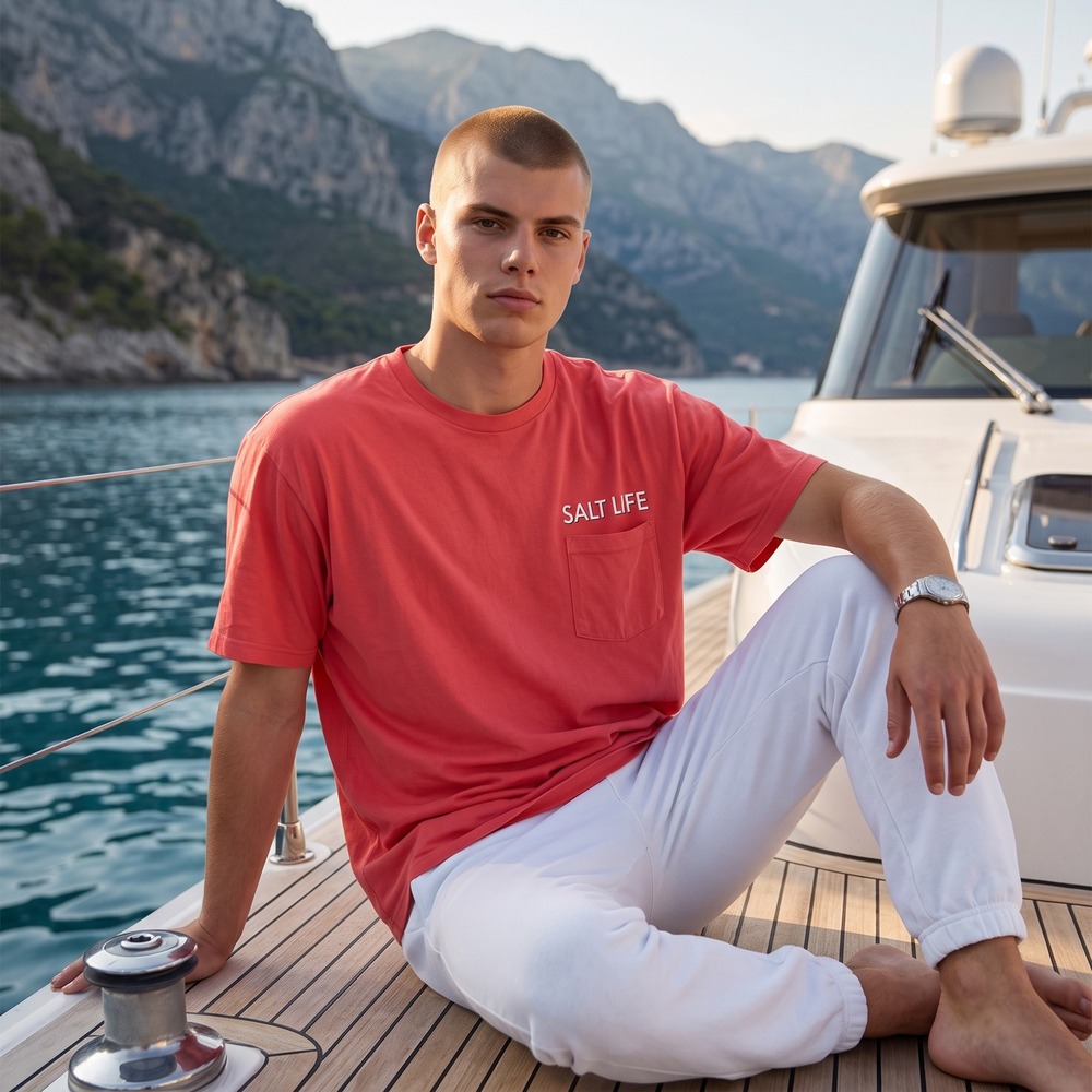Salt Life Mens L Cracking Claws Graphic Pocket T-Shirt Coral Red Cotton Tee